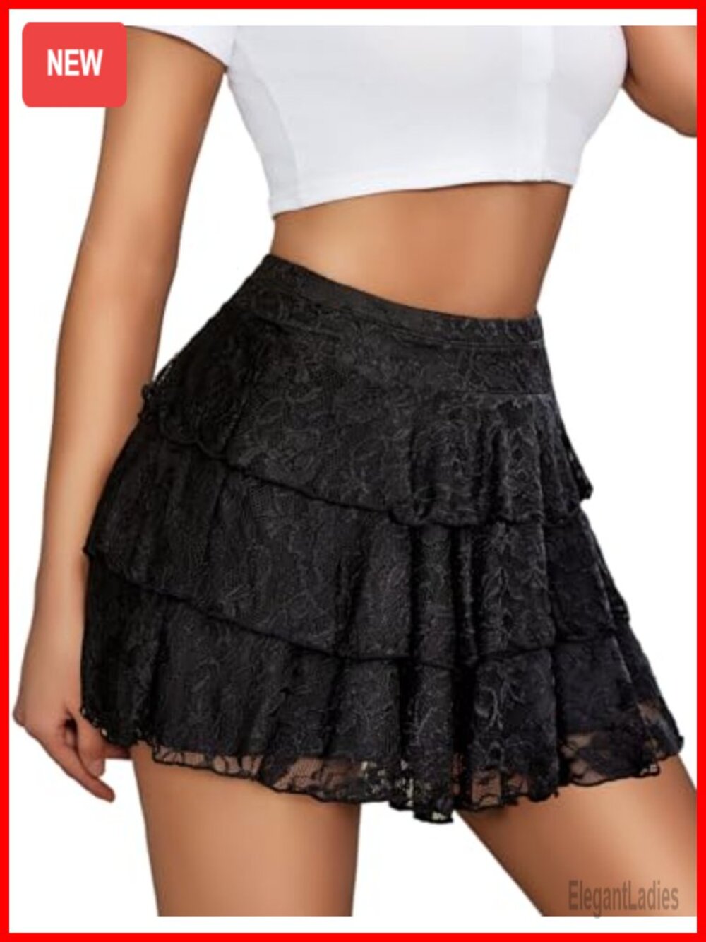 Avidlove Women's Pleated Mini Skirt Lace Ruffles High Waisted A-Line
